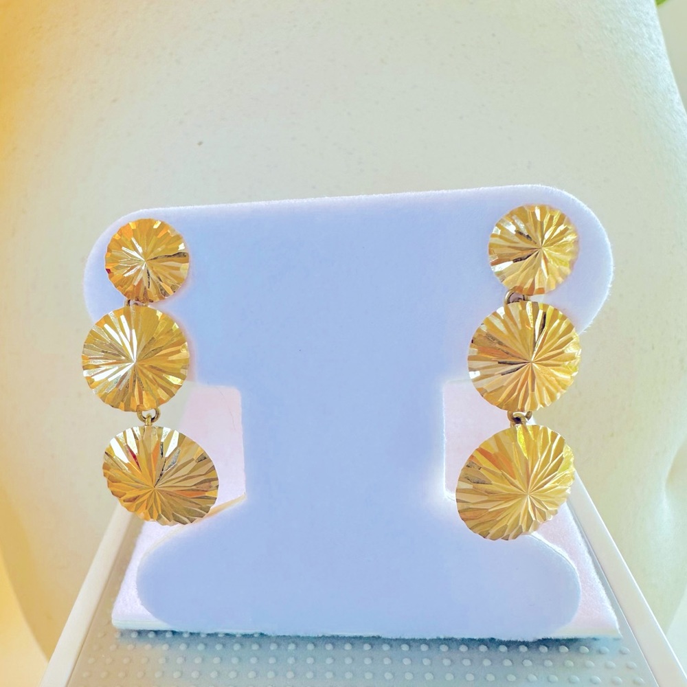 14k Gold Drop Etched Earrings
